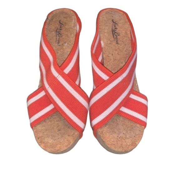 Lucky Brand Miller 2 Ladies Sandal Cork Wedge Heel Orange and White Size 8.5 - Picture 4 of 11